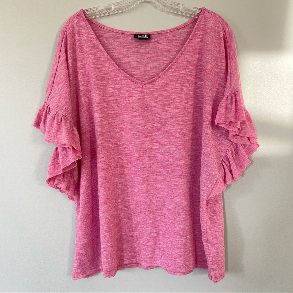 a.n.a Ruffle Sleeve V Neck Top